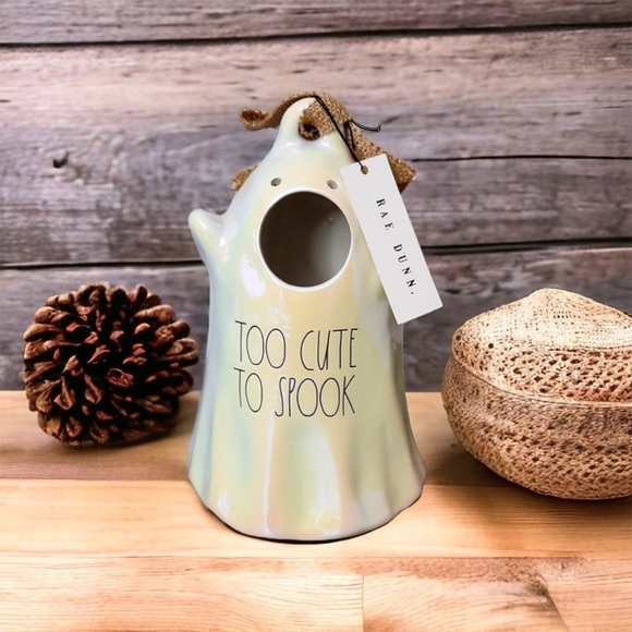 RAE DUNN Too Cute to Spook Luster Ghost Birdhouse NEW in box - Picture 2 of 7